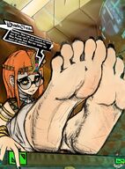 drawing feet color barefoot glasses climbing yellow_eyes smiling sitting shadow crown shrunken_people humiliation nail_polish orange_hair climbing_foot persona headdress smug futaba_sakura futaba sizescootz shadow_futaba