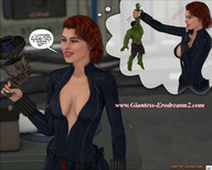 giantess cleavage shrinking red_hair men women avengers ilayhu catsuit belt jumpsuit dialogue hulk shrink_gun black_widow digital_render marvel_comics erodreams widow