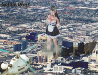 breasts giantess collage mega large_breasts long_hair destruction cleavage helicopter looking_down maid_uniform goldie_blair starshot