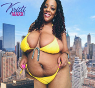 bikini giantess collage city black_hair long_hair huge_breasts train smiling bbw watch outdoors long_nails starshot kristi_maxx