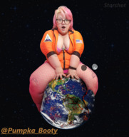 giantess collage earth destruction glasses pink_hair astronaut nose_piercing sitting_on_planet starshot pumpka_booty