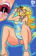 drawing giantess blonde long_hair cum barefoot mario sitting blowjob thick_thighs no_background princess_rosalina dp1up