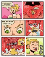 drawing micro vore blonde comic large_breasts tongue mouth saliva smiling ponytail shrunken_woman throat looking_down panels on_finger otheruiz