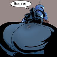 drawing giantess color butt armor clothed low_angle gloves star_wars looming shrunken_man looking_back belt dialogue helmet on_butt flick no_background impending_doom stormtrooper mandalorian slugmanoctavio3 the_mandalorian art_request death_watch