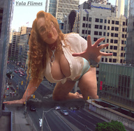 giantess crush collage city large_breasts long_hair destruction cleavage glasses brunette bbw crawling vehicles outdoors necklace starshot yola_flimes