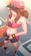 drawing gentle giantess city color penis barefoot cleavage brunette smiling ponytail looking_down on hat eyes green giantesssabs trans sabs busgirl bus_girl