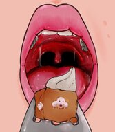 drawing chief vore color saliva fork shrunken_man open_mouth cruel imminent_vore dessert nikkiscutefeet