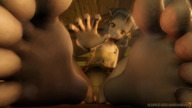panties feet upskirt clothed small_woman toes barefoot soles cat_ears low_angle smiling short_hair sitting looming reaching cat_girl grabbing indoors grey_hair between_feet bangs looking_at_tiny digital_render bare_legs xenoblade_chronicles_2 pyra sourcesizeshenanigans nia xenoblade_chronicles