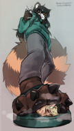 drawing feet small_man furry cat anthro blonde color long_hair giant male toes glasses brunette low_angle insole smiling in_shoe paws phone looking_down under_foot steam no_background looking_at_tiny femboy red_panda photographing paigescribe angelickiddy threes