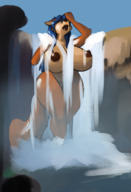 breasts drawing nipples giantess nude furry tail anthro mega vixen color large_breasts wet blue_hair topless goddess fox waterfall shower police jungle outdoors waterfall_shower low_view closed_eyes commission t-bone orange_skin bare_legs carmelita_fox saatchi sly_cooper_(series) year_of_the_(carmelita)_fox