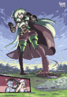 drawing giantess color destruction clothed buildings anime angry castle elf green_hair foot_crush looking_down mountains clouds shoe_crush outdoors under_foot pixel_art pointed_ears cloak gamefreakdx cutaway goblin_slayer high_elf_archer priestess
