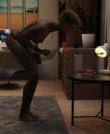 nipples nude panties feet large_breasts small_woman toes barefoot glasses brunette smiling scared short_hair bending_over cage dark_skin small_women indoors jewelry tattoo on_table sex_toy container looking_at_tiny digital_render caddyisraddy glass_cage