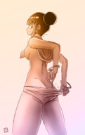 drawing panties small_man color clothed handheld anime topless smiling dragon_ball shrunken_man looking_back sideboob bracelet semi_nude panty_entrapment bangs chi_chi no_background butt_crack between_buttcheeks hair_bun bare_legs thunderafterdark clothing_entrapment pulling_panties_open dange