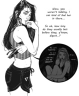 drawing vore blonde monochrome black_hair long_hair clothed small_woman digestion scared story unknown_artist looking_down cruel inside_stomach source_needed internal_view no_background cutaway bare_midriff
