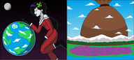 drawing gentle giantess giga city alien space comic color large_breasts long_hair planet green_eyes christmas moon gloves green_hair boots mountains gift sideboob belt crowds white_skin dc_comics cosmic_giantess shrinking_violet nightcore100 legion_of_superheroes flower_in_hair hair_streak santa_outfit