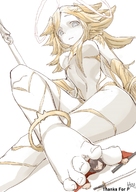 drawing nude feet small_man blonde color long_hair sword toes anime final_fantasy topless low_angle sitting pinned under_foot jewelry staff ankle_bracelet halo legs_crossed no_background looking_at_tiny final_fantasy_14 pale_skin messy_hair heh030 forgiven_obscenity