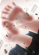drawing feet color destruction clothed toes skirt soles socks dress sitting shrunken_people indoors under_foot point_of_view thigh_highs debris ourhandsh