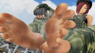 giantess feet city destruction clothed toes barefoot buildings soles anime military low_angle gloves red_hair short_hair sitting fighting outdoors smelly between_feet tinies soldiers debris combat 5nbe digital_render beret one_eye_covered