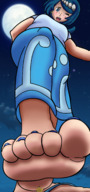 drawing pokemon feet color blue_eyes clothed toes barefoot soles blue_hair low_angle short_hair foot_crush looking_down clouds night outdoors sky flip_flops nail_polish point_of_view looking_at_viewer raised_foot imminent_crush looking_at_tiny psyduck sheepwoolington lanas_mom