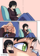 drawing gentle comic black_hair color handheld green_eyes fairy ponytail surprise eyes braid inverseautotroph