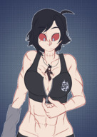 drawing giantess color muscles rose abs summer rwby between_breasts inverseautotroph summer_rose