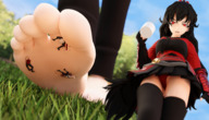 giantess crush black_hair long_hair toes barefoot soles blood low_angle foot_crush looking_down digital_render rwby branwen raven_(rwby)