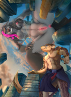 breasts giantess pussy furry wolf size_difference city giant multiple_sizes looming looking towering arrogance127 pangolin down hold-odium bloodwolfe89