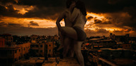giantess collage nude city black_hair long_hair giant couple kissing outdoors sunset