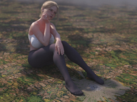 giantess feet giga city blonde large_breasts short_hair sitting nylons outdoors digital_render daniel3gp
