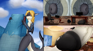 drawing giantess city blonde long_hair futanari cum destruction sex rampage outdoors cutaway mdwines leora