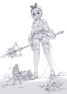 drawing giantess monochrome sword seo_tatsuya short_hair houses wand no_background atelier_ryza reisalin_stout