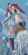 drawing giantess small_man city color long_hair destruction small_woman buildings anime low_angle smiling red_hair foot_crush pigtails gothic_lolita looking_down shoe_crush outdoors snake_girl tinies monster_girl thigh_highs running_away bangs aoigai debris eyepatch crumbling jashin-chan_dropkick hanazono_yurine jashin-chan
