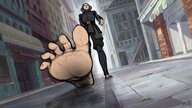 drawing giantess feet long_hair toes barefoot low_angle unaware sheela raised_foot imminent_crush legend_of_korra lin_beifong