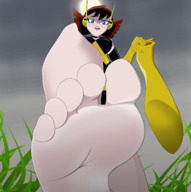 breasts drawing blonde color toes barefoot soles brunette short_hair looking_down grass outdoors raised_foot janet_van_dyne marvel_comics rtuenuik2 the_wasp avengers_earths_mightiest_heroes