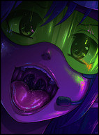 drawing giantess karbo vore glasses saliva open_mouth elves imminent_vore