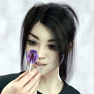 nude small_man black_hair clothed smiling asian ponytail close_up food trapped lollipop in_food no_background looking_at_tiny digital_render loca-lyn