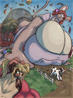 growth furry macro dog destruction outgrowing_building mouse red_hair cow farm giantchinchy bursting gigantic_breasts