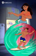 breasts drawing giantess vore black_hair surf shrunken_man waves dark_skin inside_stomach disney surfboard fridge stomach_juices nani_pelekai willing_vore bare_midriff david_kawena lilo_and_stitch