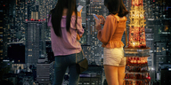 giantess collage city long_hair brunette phone giantesses outdoors kyoujingirls