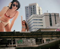 giantess collage city black_hair long_hair buildings multiple_sizes short_hair giantesses outdoors kyoujingirls