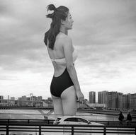 bikini giantess collage monochrome bridge outdoors kyoujingirls