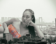 giantess collage city black_hair buildings lying_down outdoors looking_away kyoujingirls