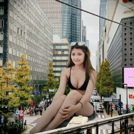 bikini breasts giantess collage city mega long_hair buildings brunette smiling asian sitting sunglasses outdoors kyoujingirls