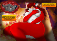 drawing nipples insertion nude pussy furry blushing tail anthro color large_breasts long_hair butt cum sex bed blue_hair smiling red_hair pillow lying_down shrunken_man thighs indoors closed_eyes commission silkysworld squeezing inside_pussy internal_view bare_legs cupping_breast narration bare_midriff anime-wolf-08