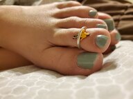 feet toes toy entrapment indoors toe_ring nail_polish blue_nails nikkiscutefeet irl
