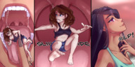 breasts drawing vore black_hair color long_hair tongue blue_eyes clothed mouth barefoot cleavage finger saliva red_eyes brunette domination smiling scared lips poke hand shrunken_woman throat cruel inside_mouth prey swallowed nail_polish on_tongue throat_bulge pred bare_legs saliva_strands bare_midriff mouhr blanca