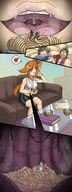 drawing color long_hair red_hair unaware shrunken_woman shrunken_man ace_attorney phoenix_wright vaderaz imminent_vore trucy_wright apollo_justice athena_cykes