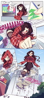 drawing growth giantess city mega color destruction clothed skirt brunette stockings outgrowing_building dialogue angelgts speech_bubble