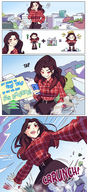 drawing growth giantess city color destruction clothed skirt brunette dialogue angelgts speech_bubble
