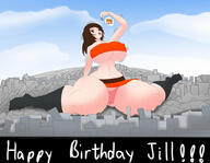 breasts drawing giantess panties vore city upskirt color large_breasts tongue destruction mouth huge_breasts brunette yellow_eyes socks sitting open_mouth dangle clouds looking_up outdoors sky semi_nude examine black_socks looking_at_tiny bare_legs bare_midriff jill jillybean418 sticking_out_tongue camel_toes